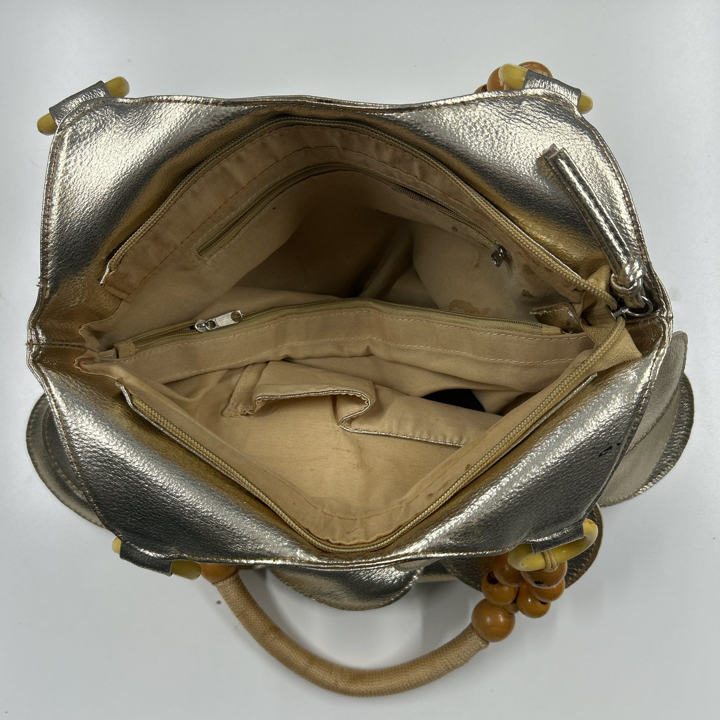 gold faux disc beaded shoulder bag