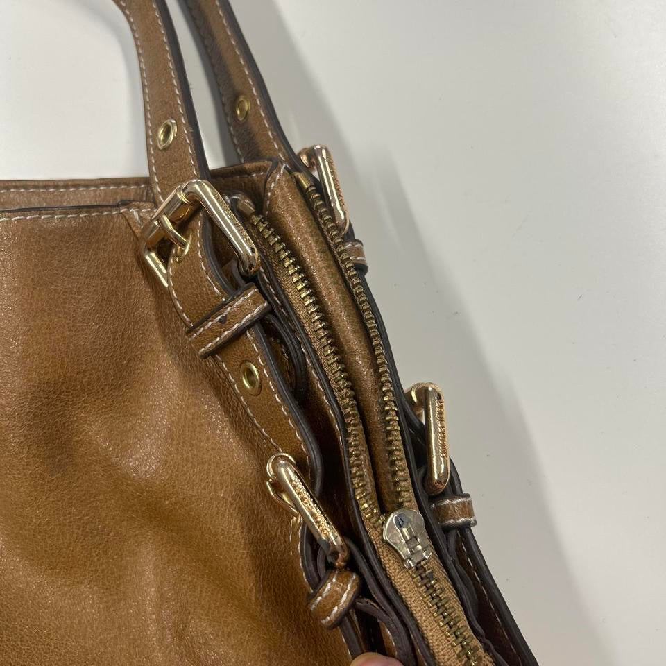 brown faux leather eyelet shoulder bag