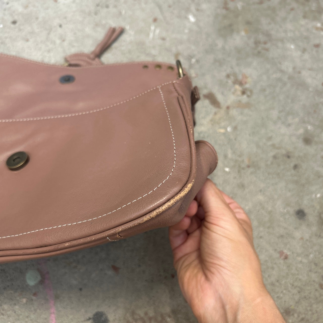 brown studded buckle shoulder bag