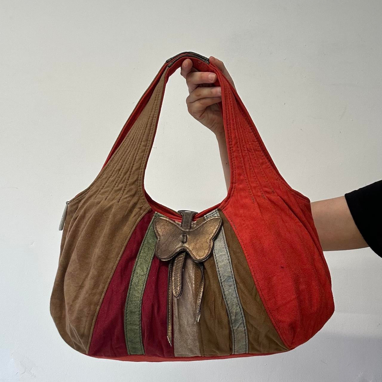 multicoloured patchwork butterfly boho shoulder bag