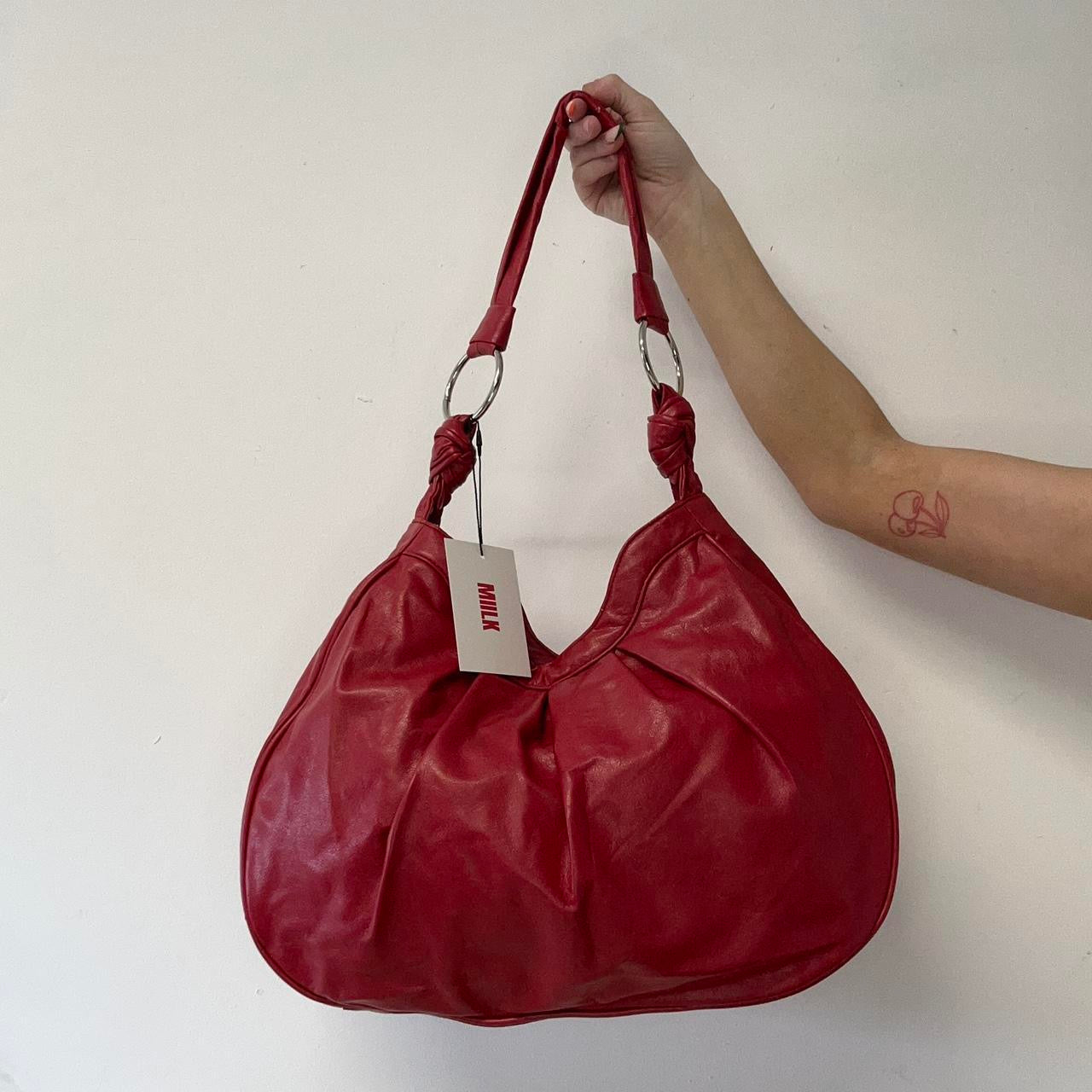 red faux leather hobo shoulder bag