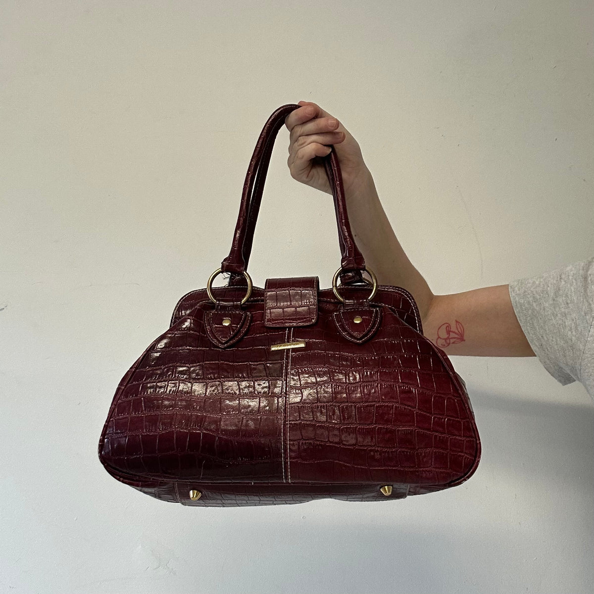 dark red burgundy faux leather buckle  shoulder bag