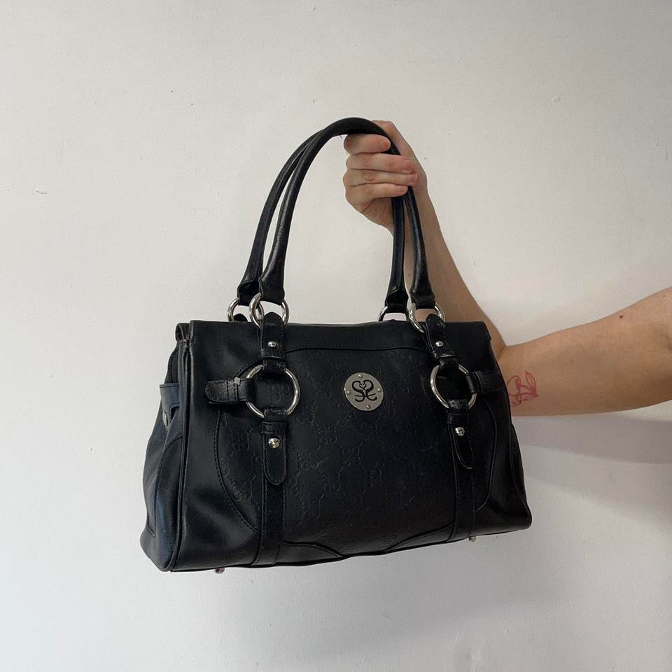 black faux leather silverware shoulder bag
