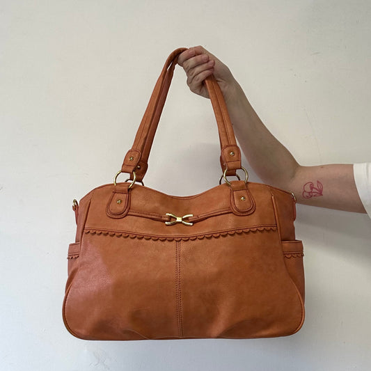 coral orange genuine leather shoulder bag