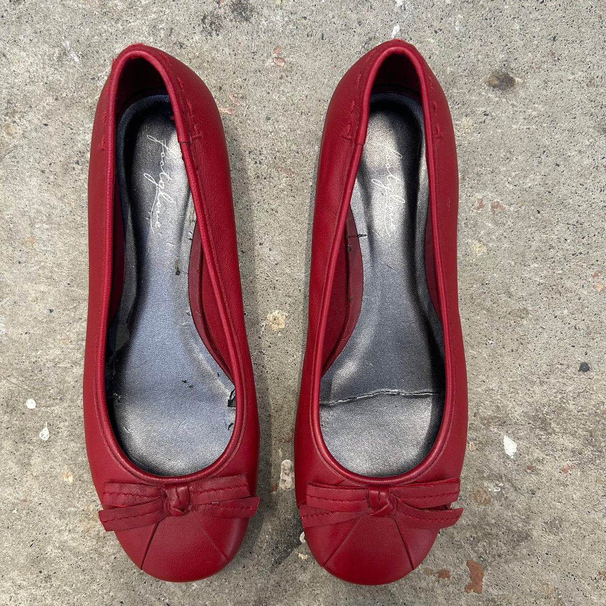 red genuine leather ballet pumps