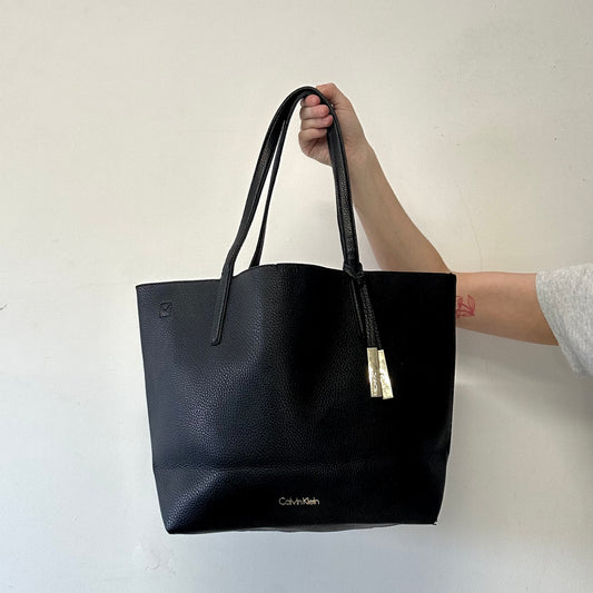 black Calvin Klein faux leather shoulder bag