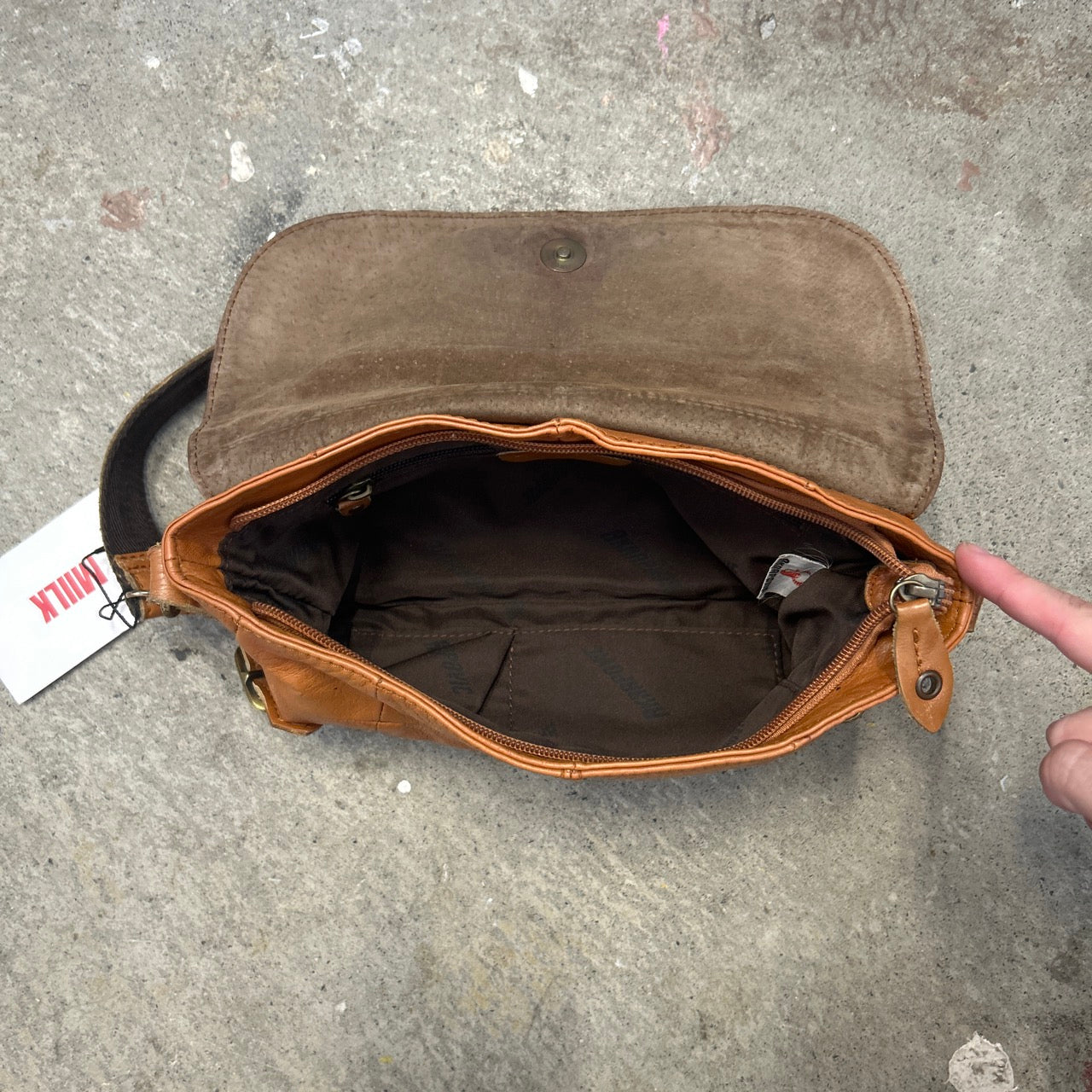 brown genuine leather buckle shoulder bag