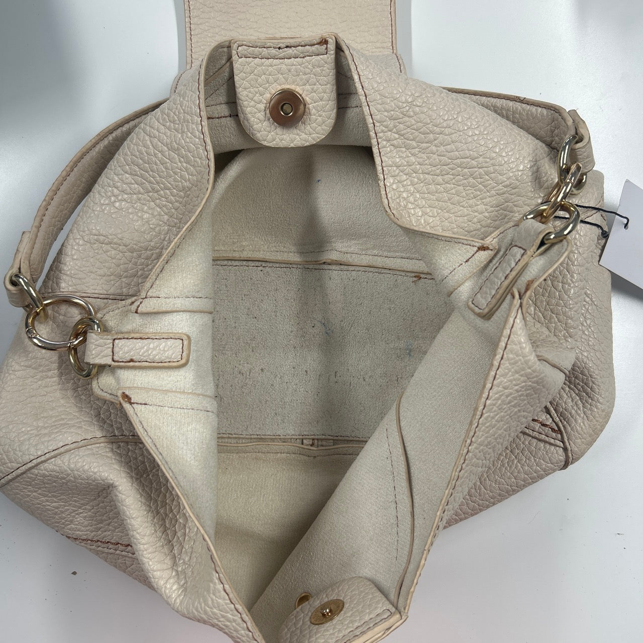 cream faux leather oversized buckle shoulder bag