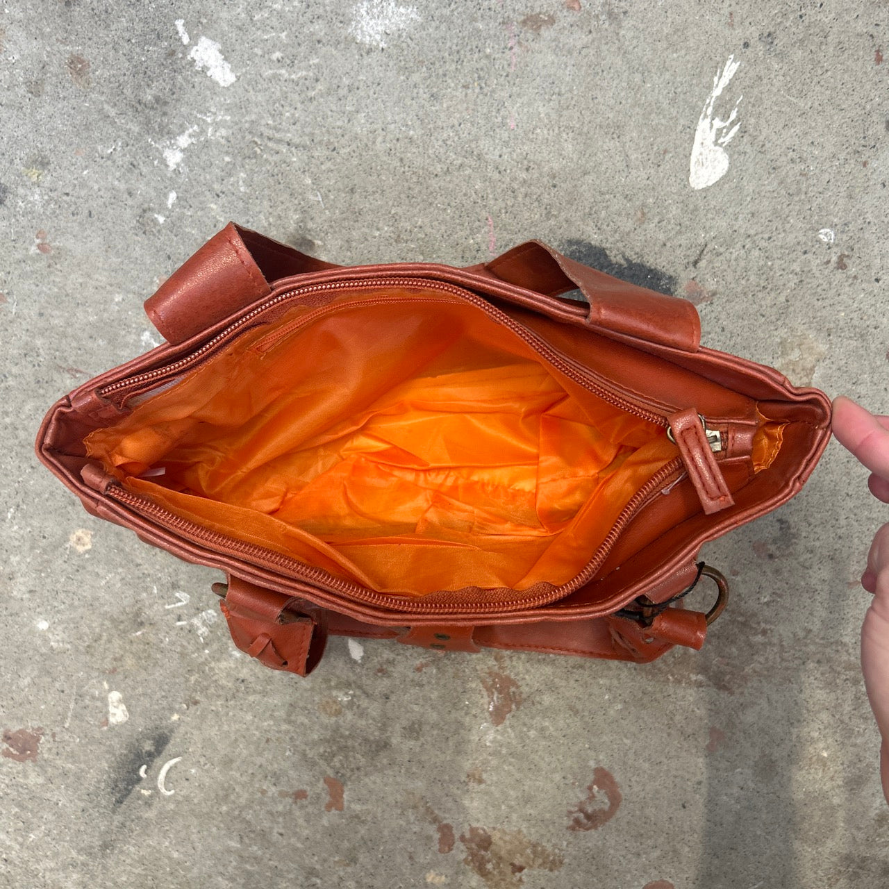 burnt orange / brown leather buckle shoulder bag