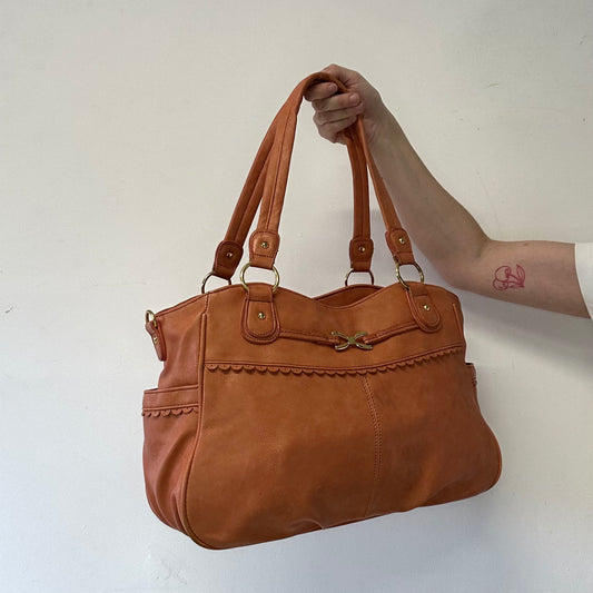 coral orange genuine leather shoulder bag