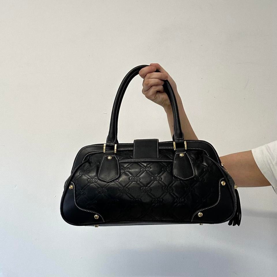 black faux leather padded buckle shoulder bag