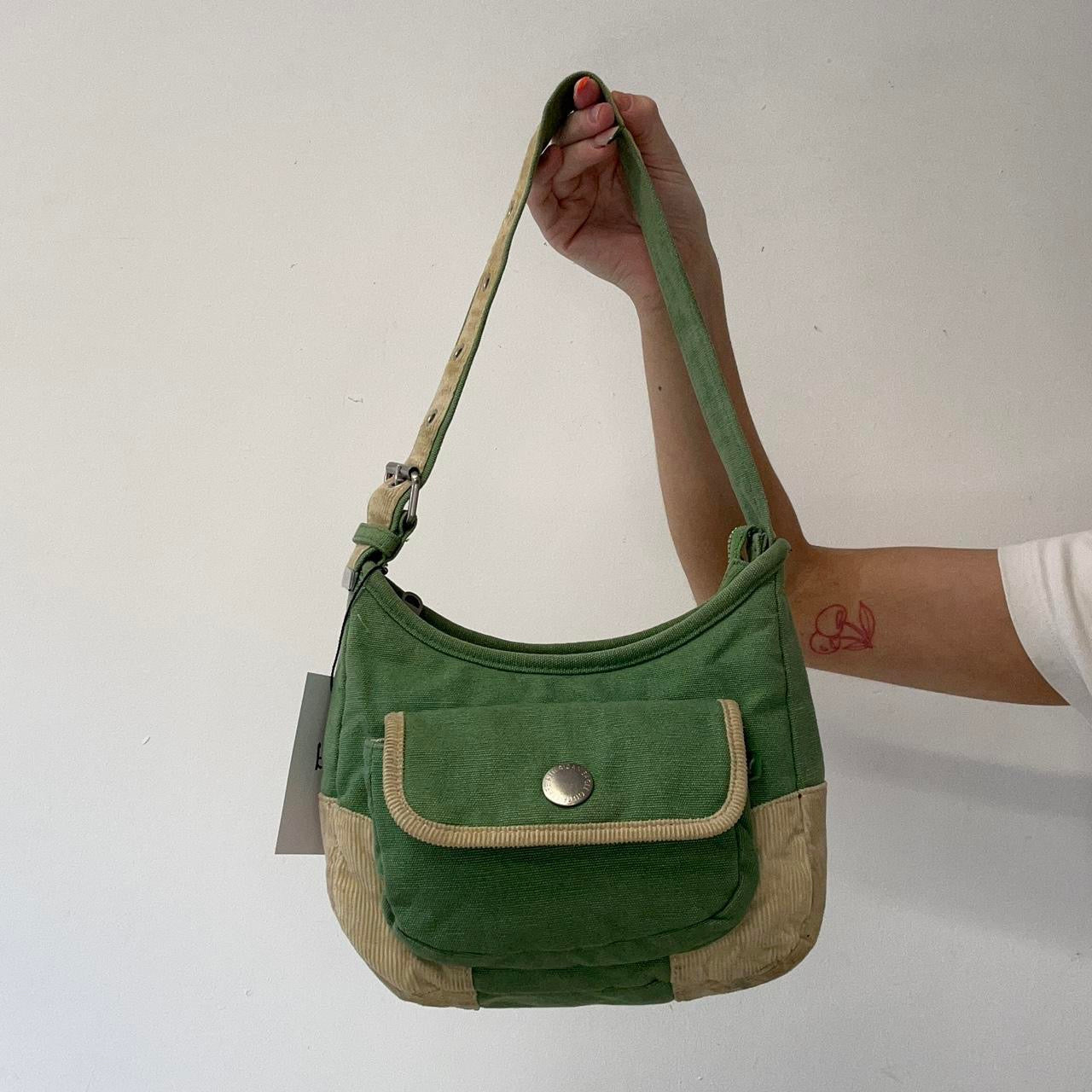 green and cream small shoulder bag