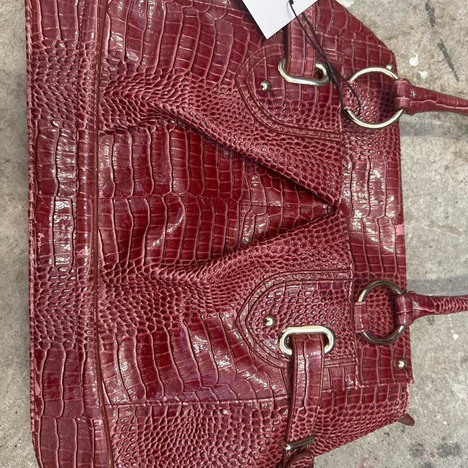 red pink faux leather croc effect shoulder bag