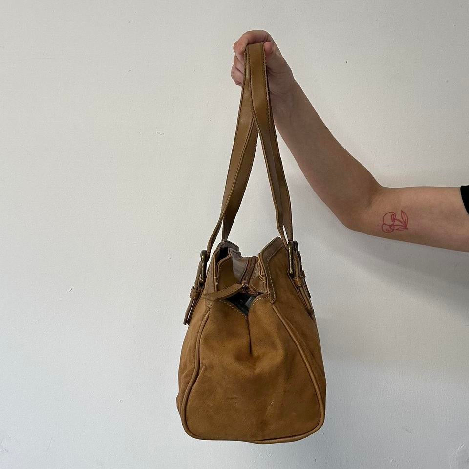brown faux leather patterned shoulder bag