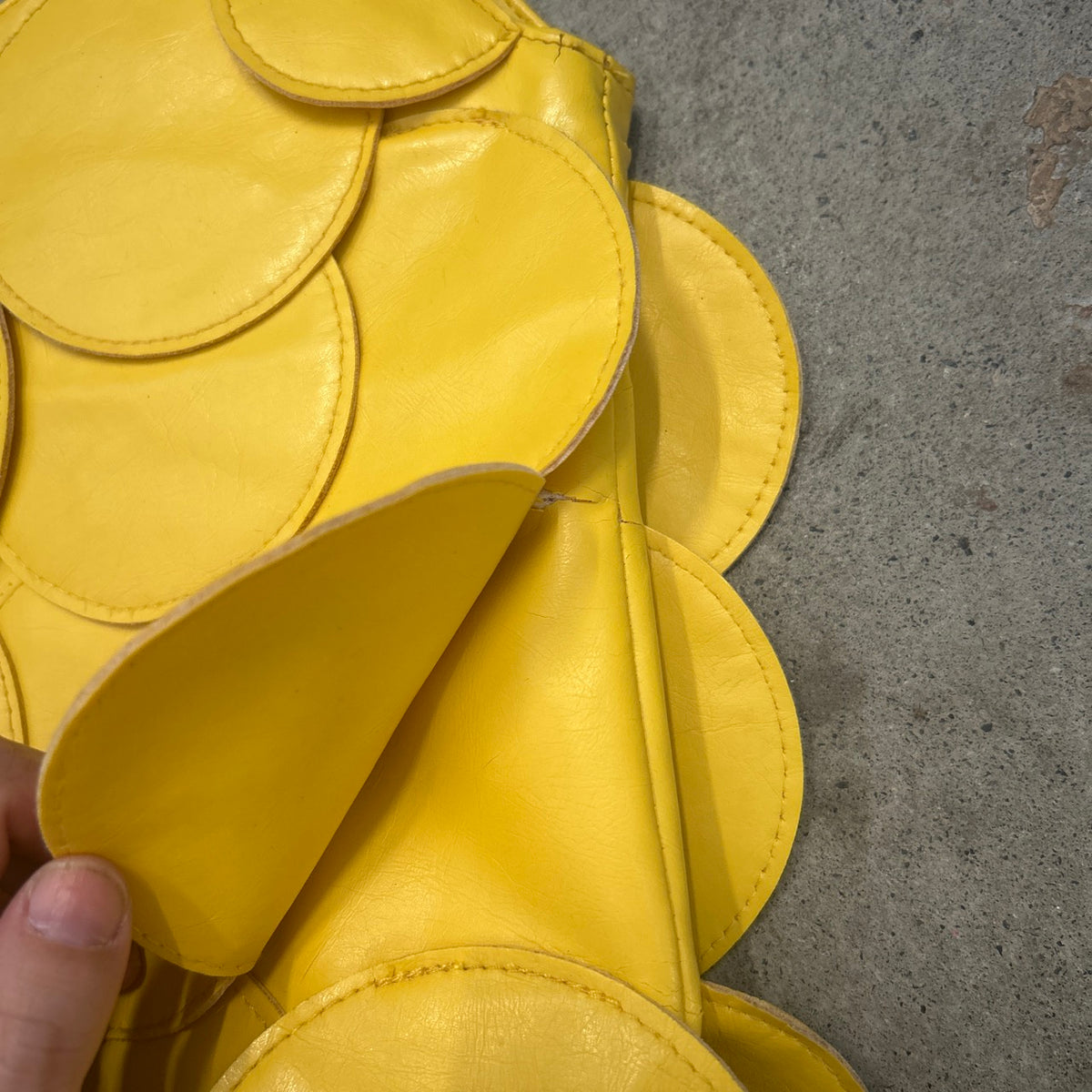 yellow faux leather disc beaded shoulder bag