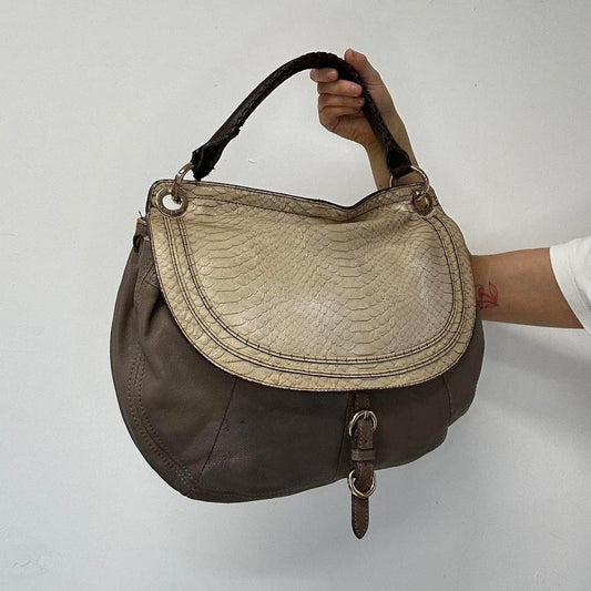 brown faux leather snakeskin print one strap shoulder bag