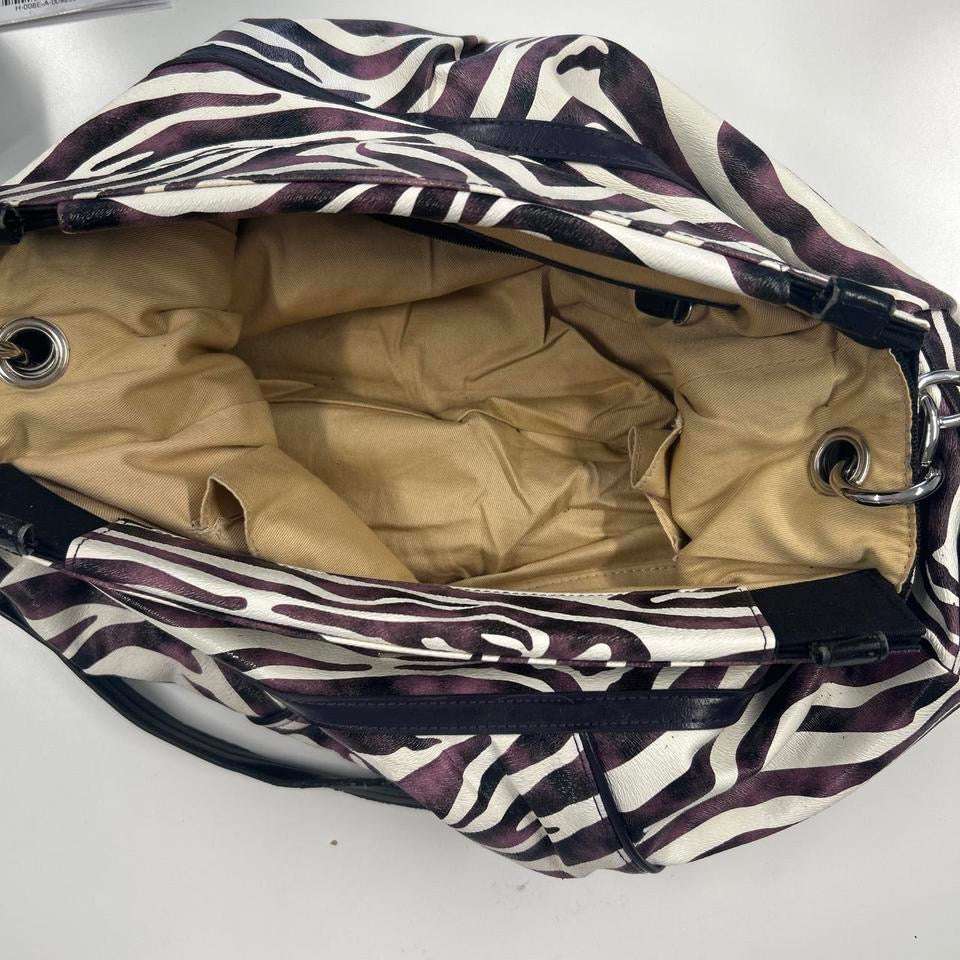 purple zebra print faux leather shoulder bag