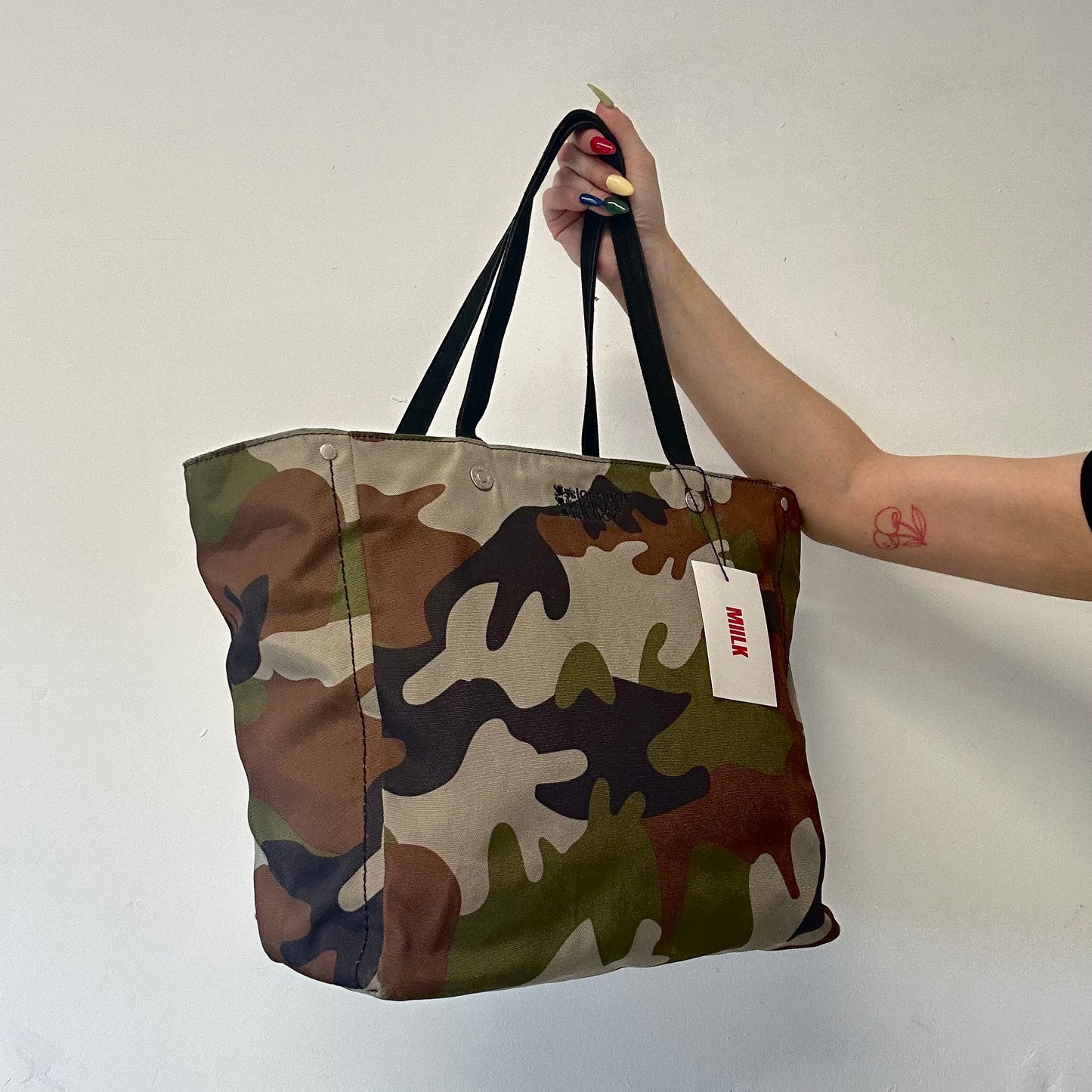 green camouflage george gina and lucy studded canvas shoulder bag