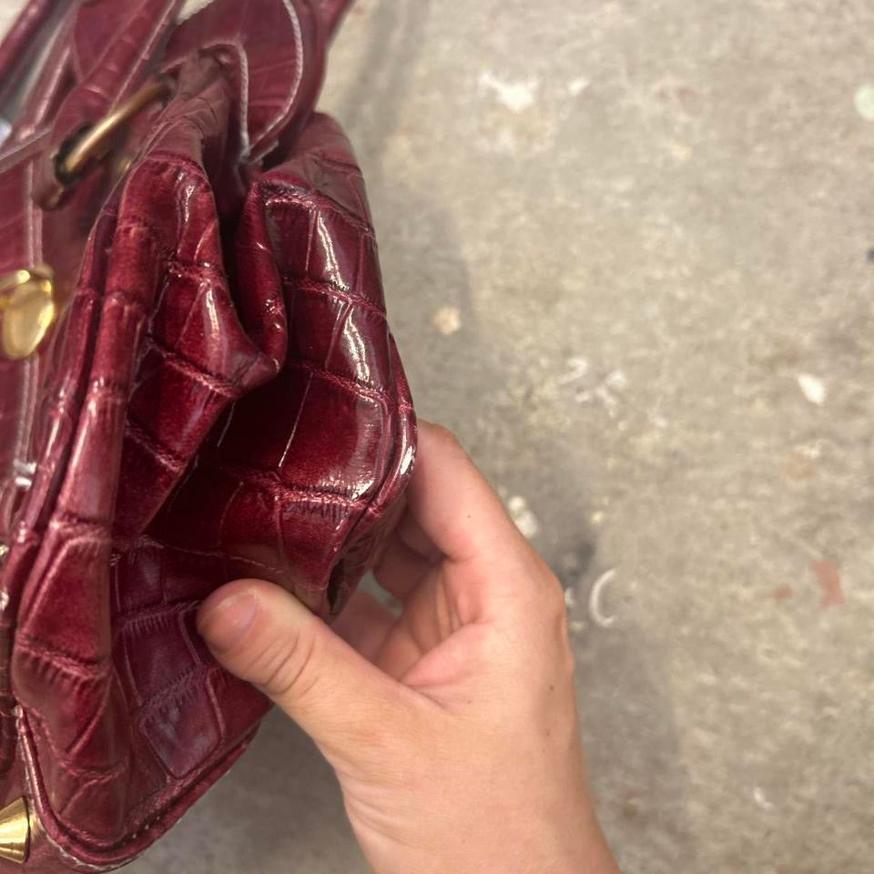 dark red faux leather croc effect buckle shoulder bag