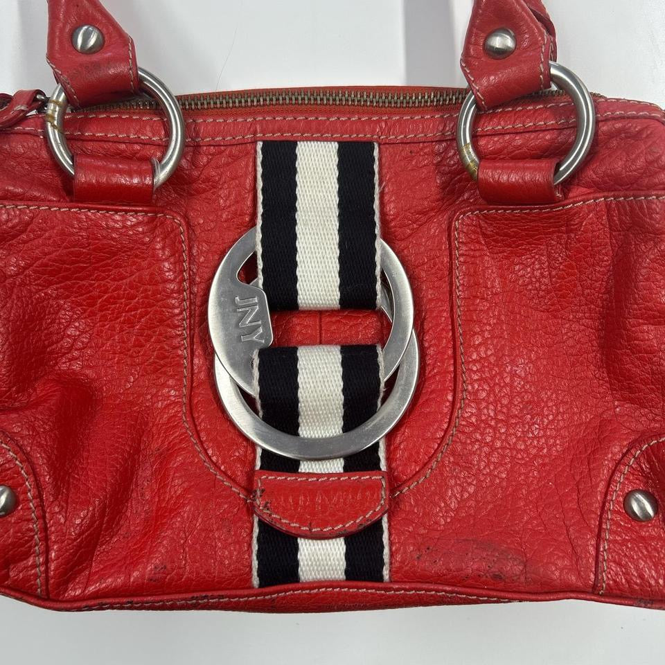 red genuine leather silver buckle  shoulder bag