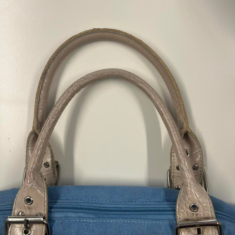 blue studded double buckle shoulder bag