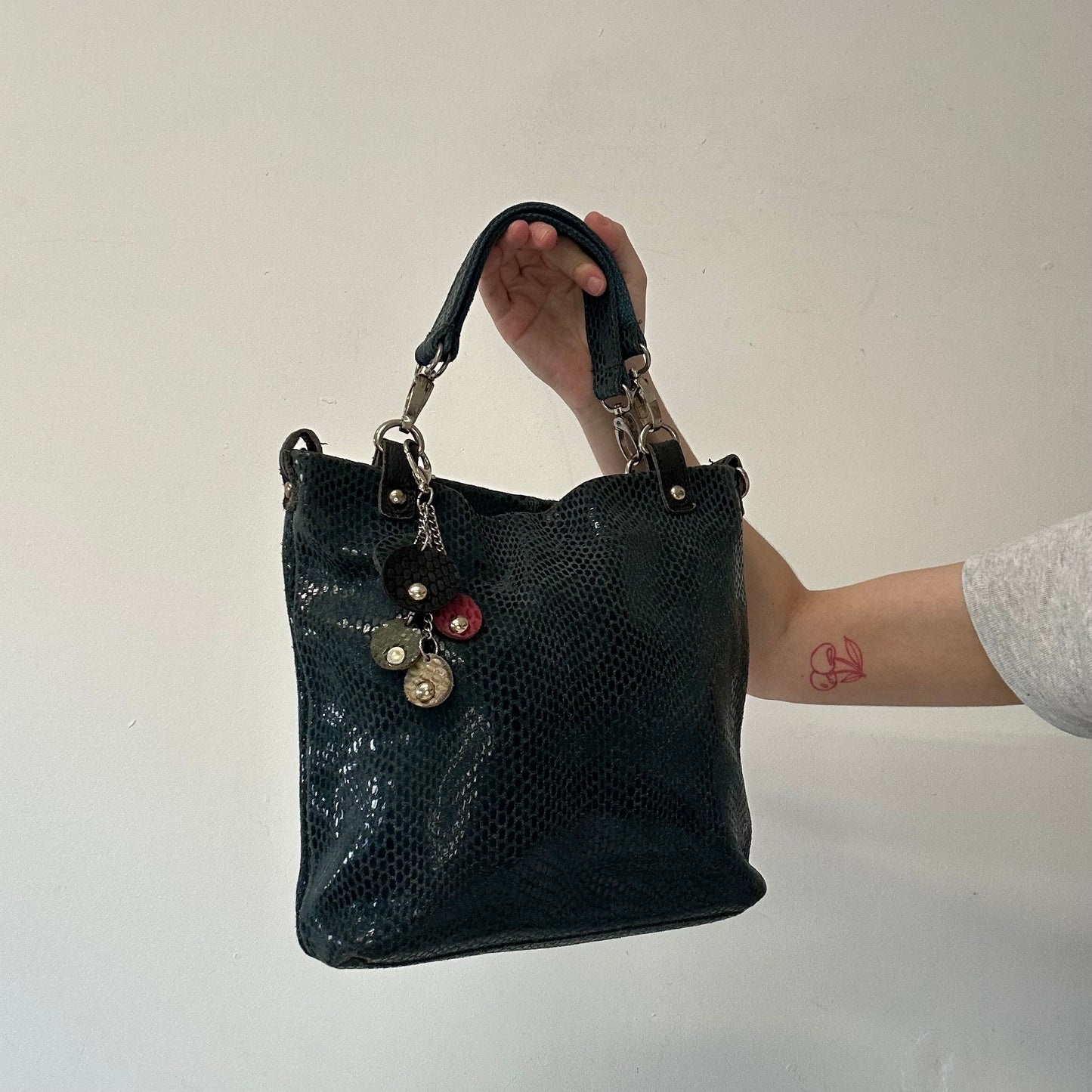 turquoise croc effect faux leather shoulder bag