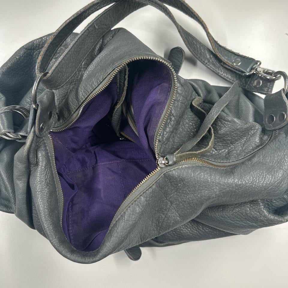 grey teal slouchy leather shoulder bag