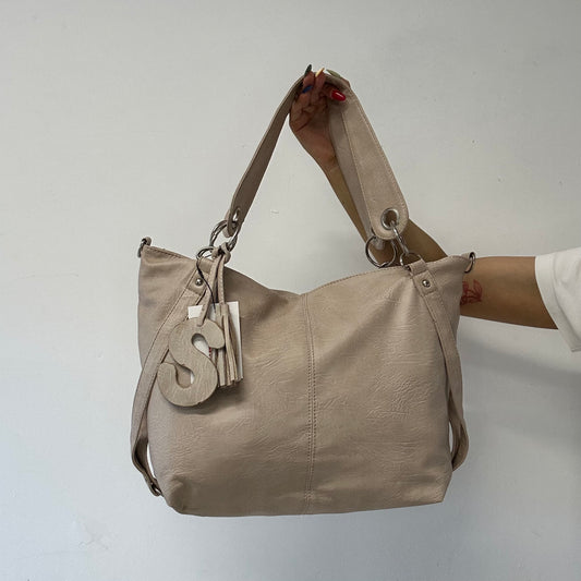 cream faux leather shoulder bag