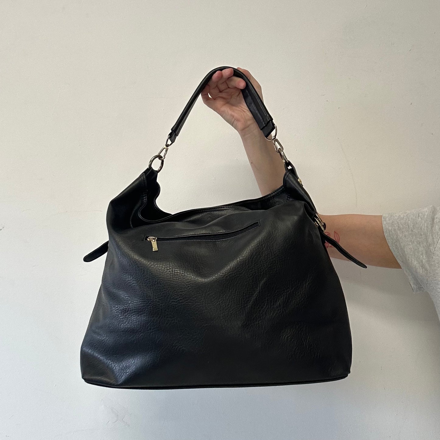 black double buckle faux leather shoulder bag