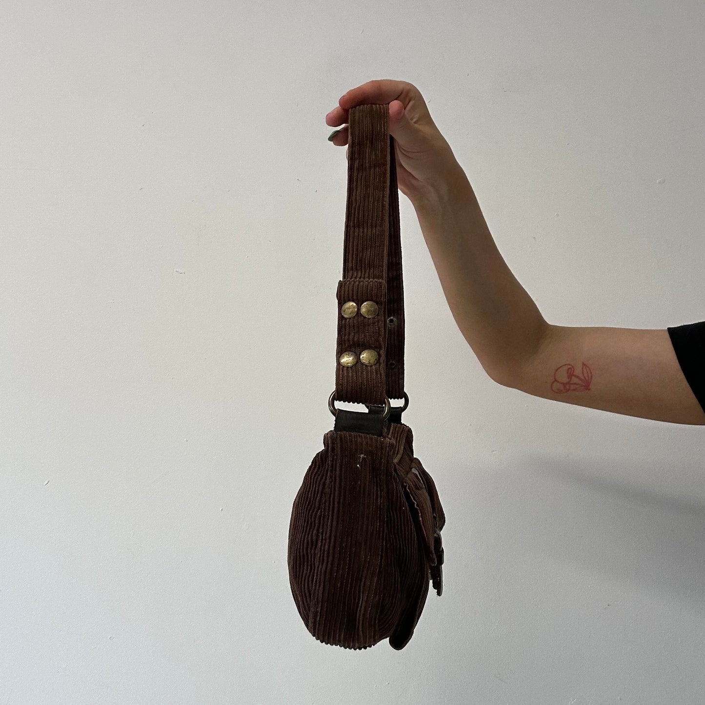 brown corduroy buckle mini shoulder bag