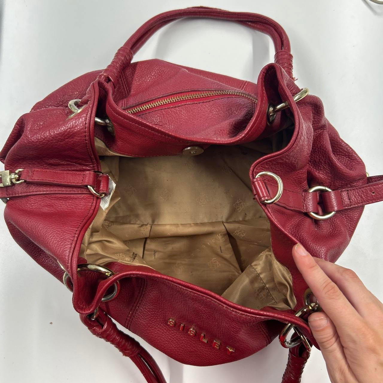 red genuine leather rope handles shoulder bag