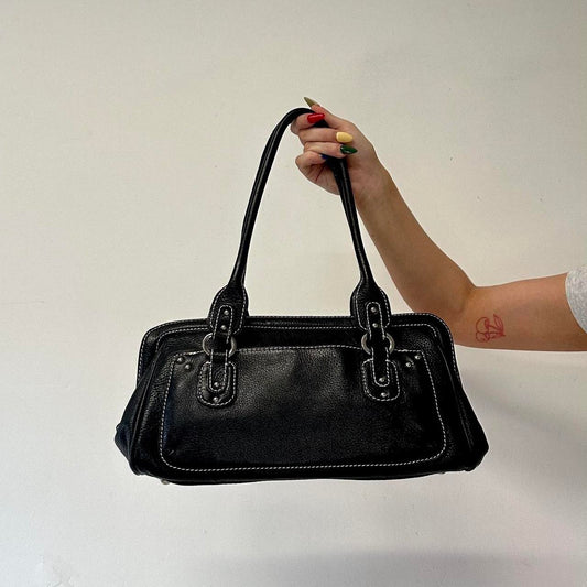 black simple leather shoulder bag