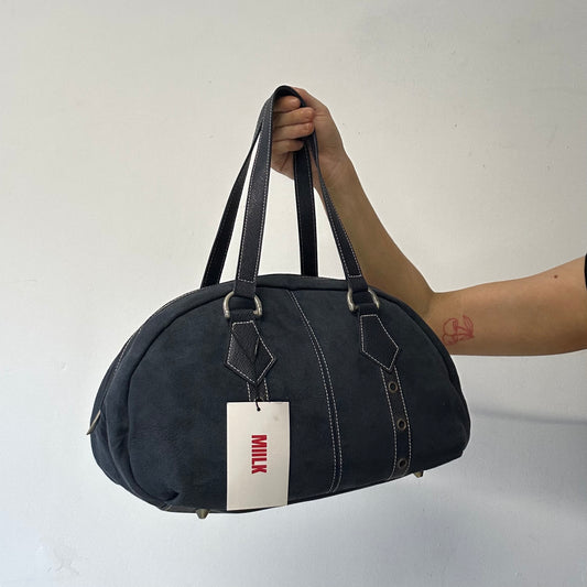 navy eyelet bowler shoulder bag