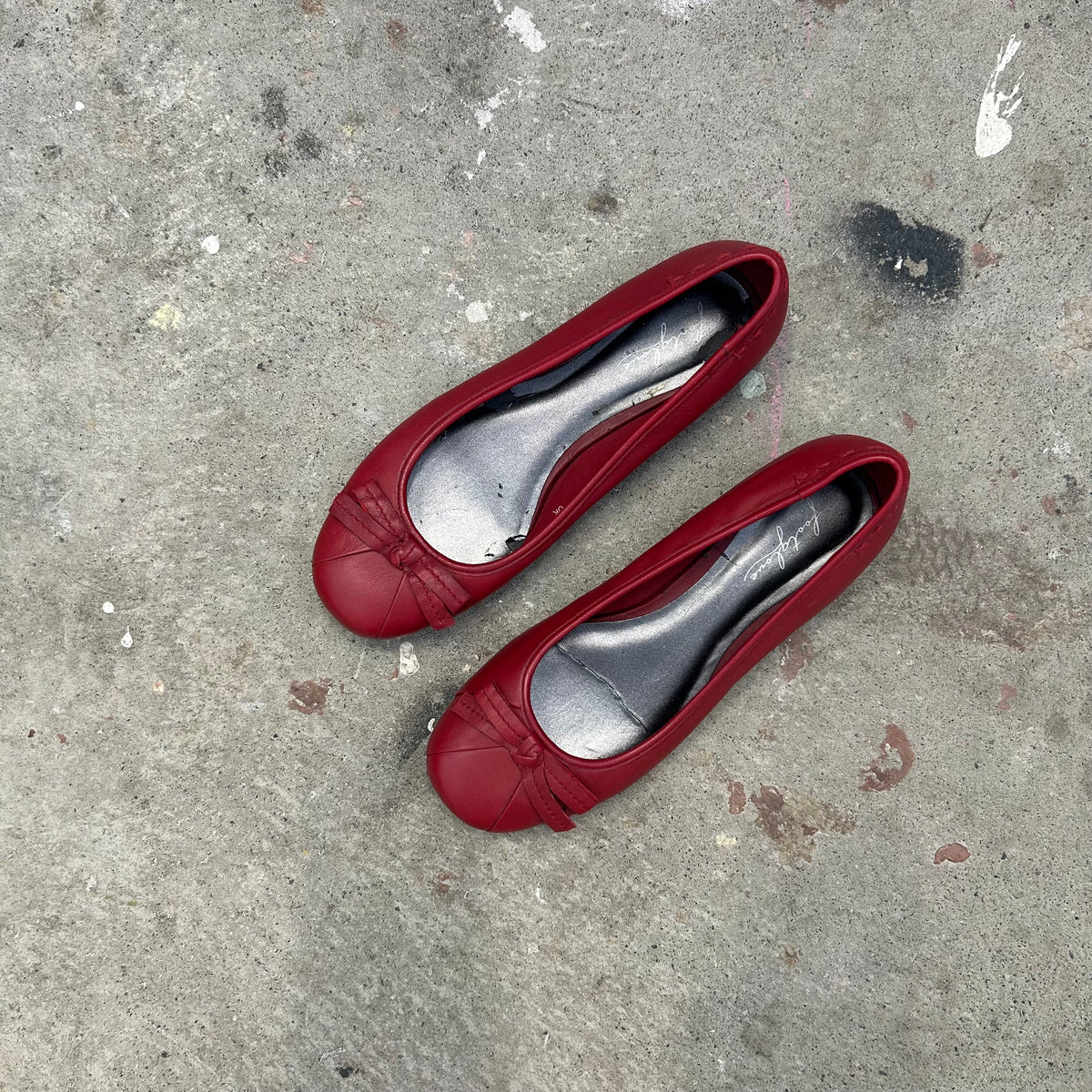 red genuine leather ballet pumps