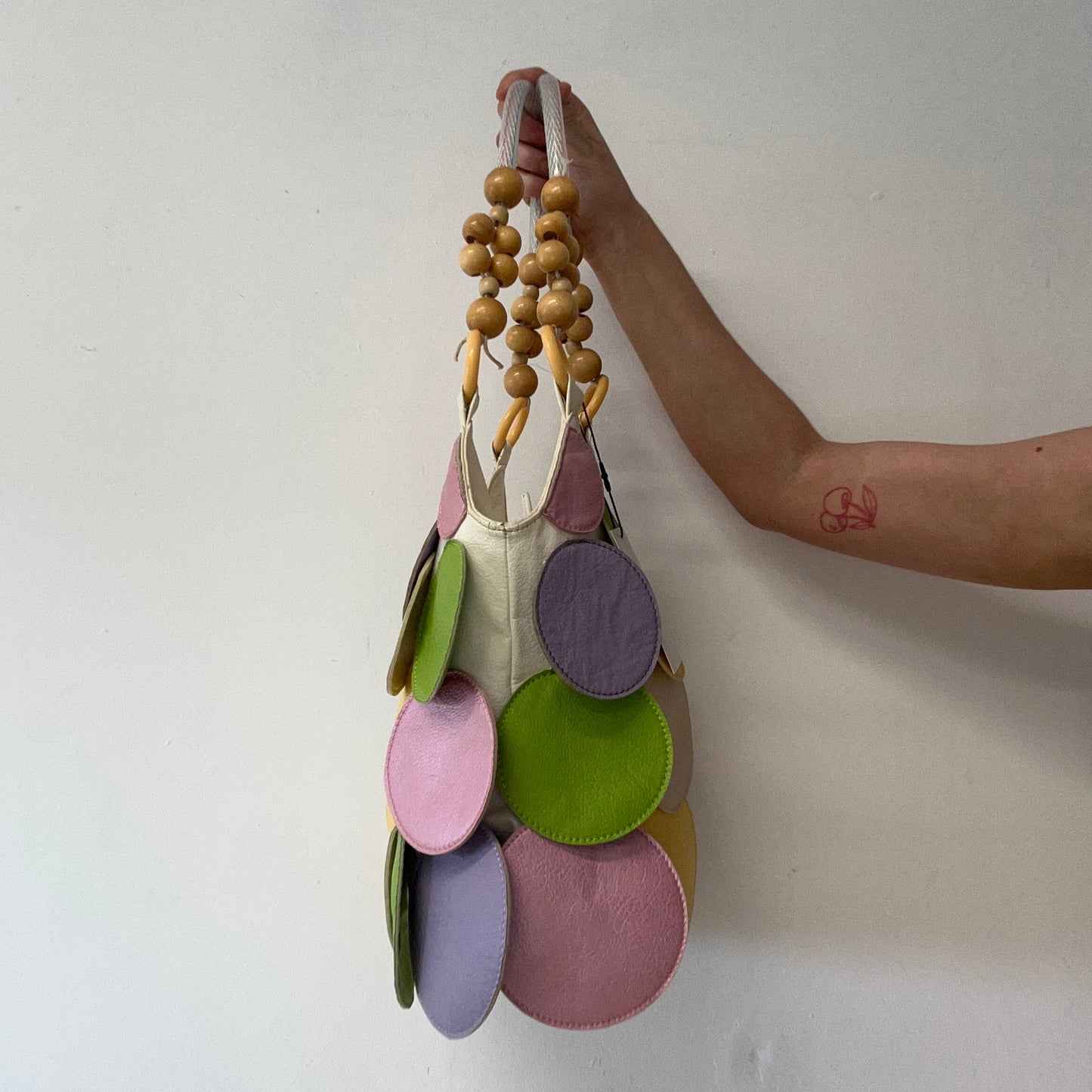 multicoloured faux leather disc beaded shoulder bag
