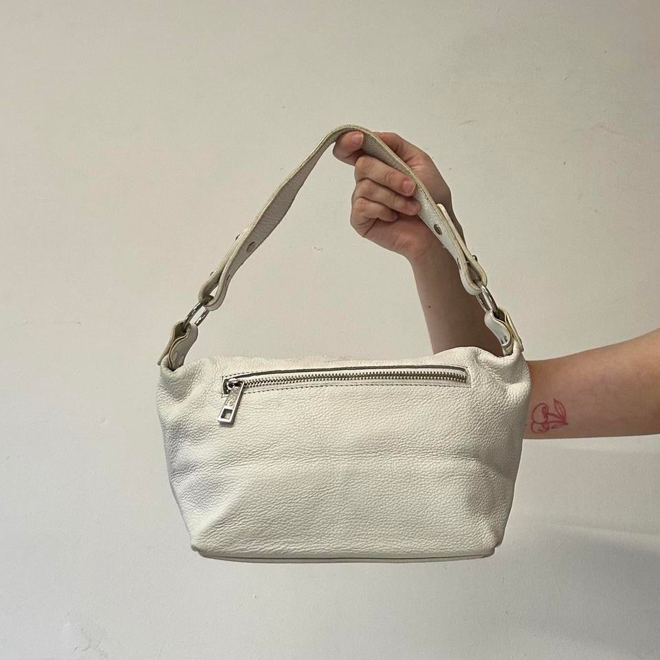 white faux leather shoulder bag