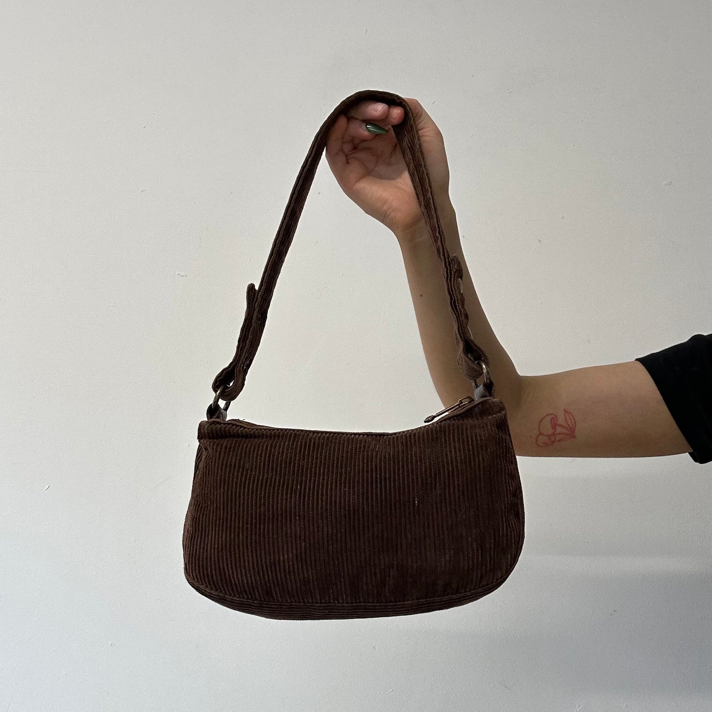 brown corduroy buckle mini shoulder bag