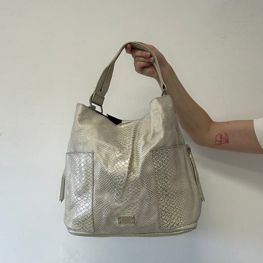 white and silver croc effect faux leather shoulder bag