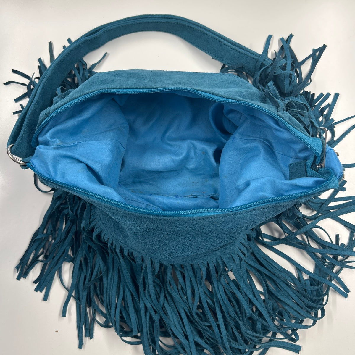 teal blue fringe festival shoulder bag