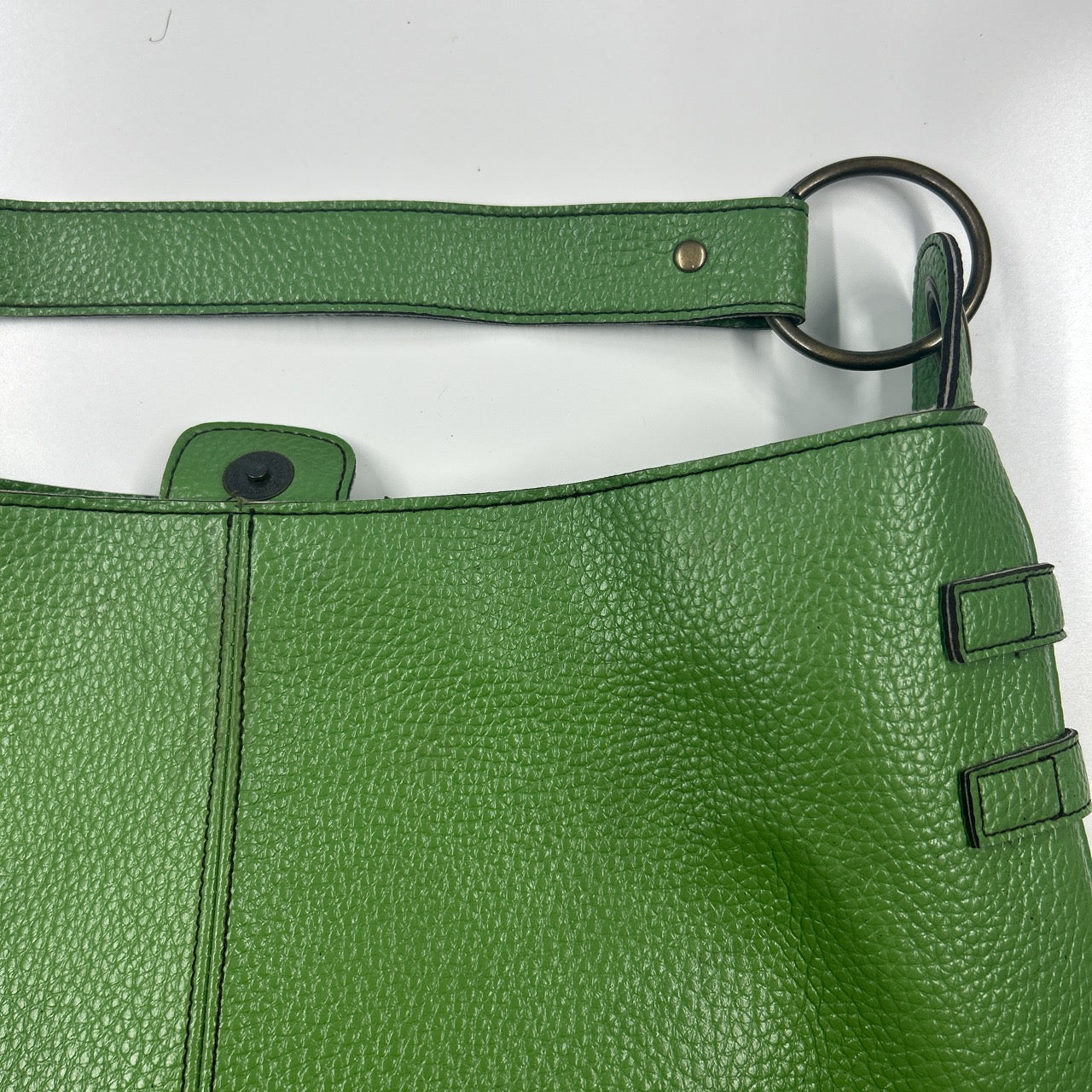 green double buckle faux leather shoulder bag
