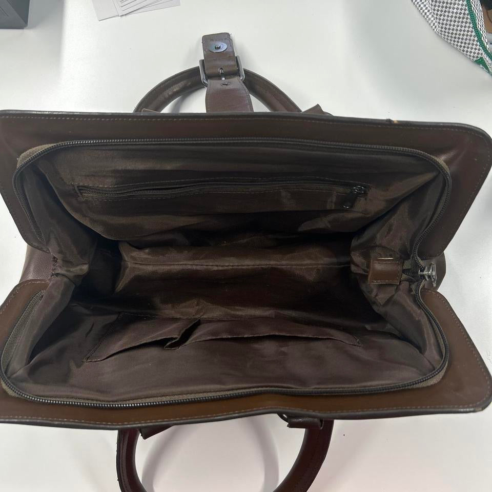 brown faux leather double buckle shoulder bag