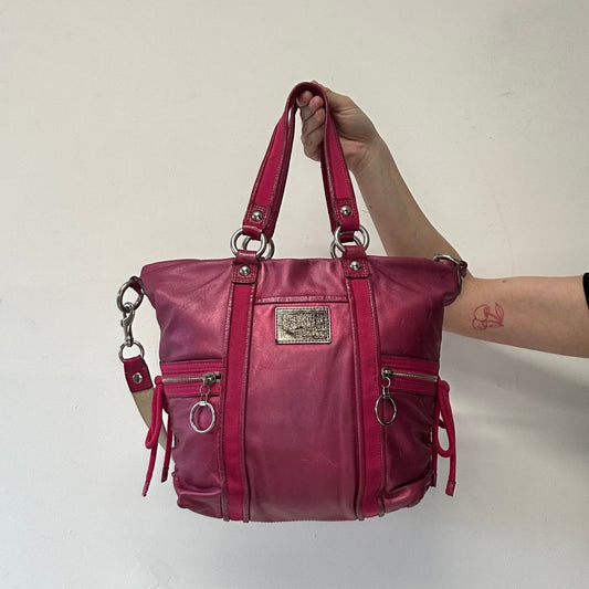 hot pink metallic shoulder bag