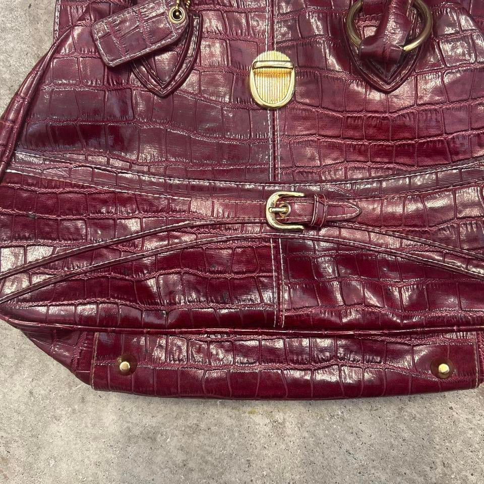 dark red faux leather croc effect buckle shoulder bag