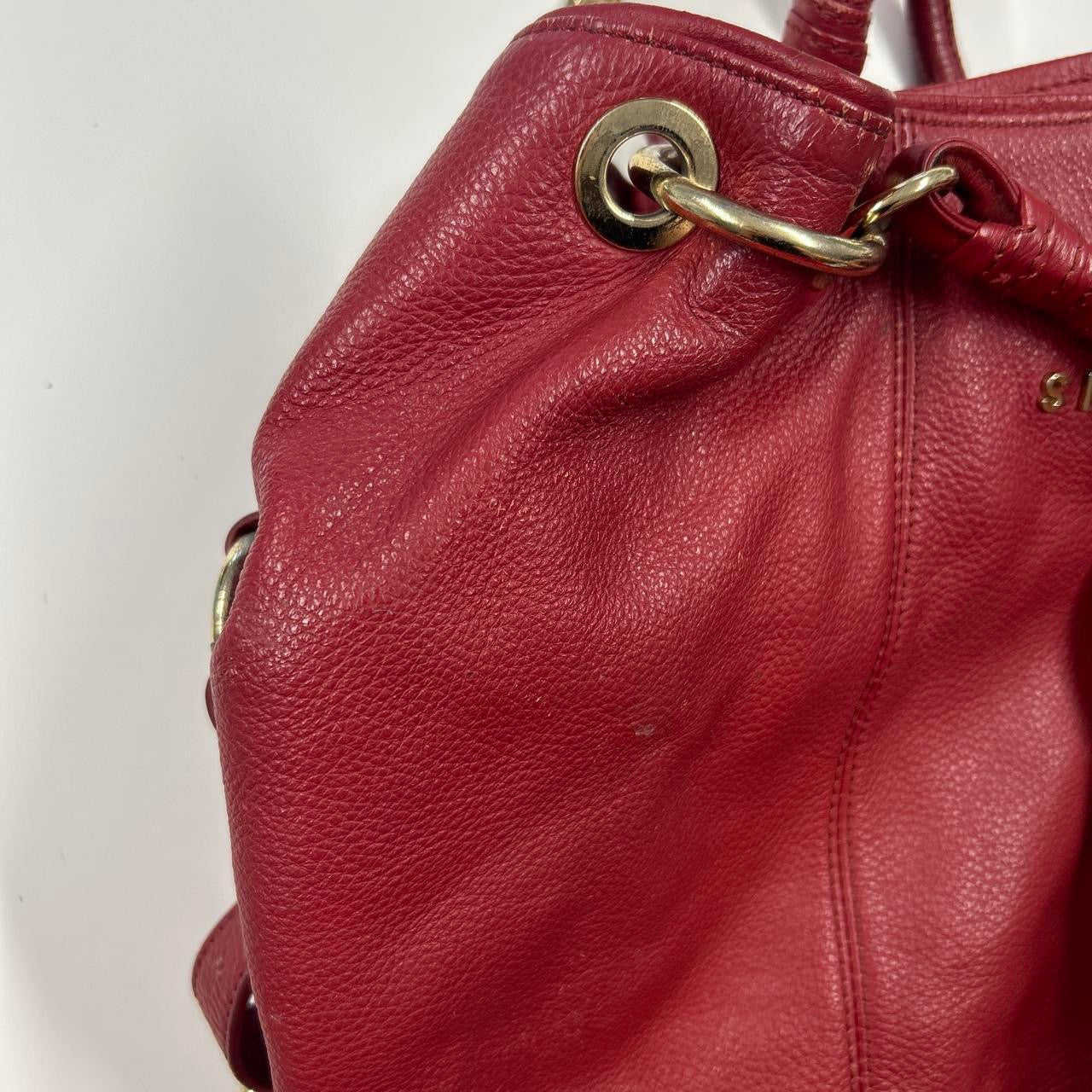 red genuine leather rope handles shoulder bag