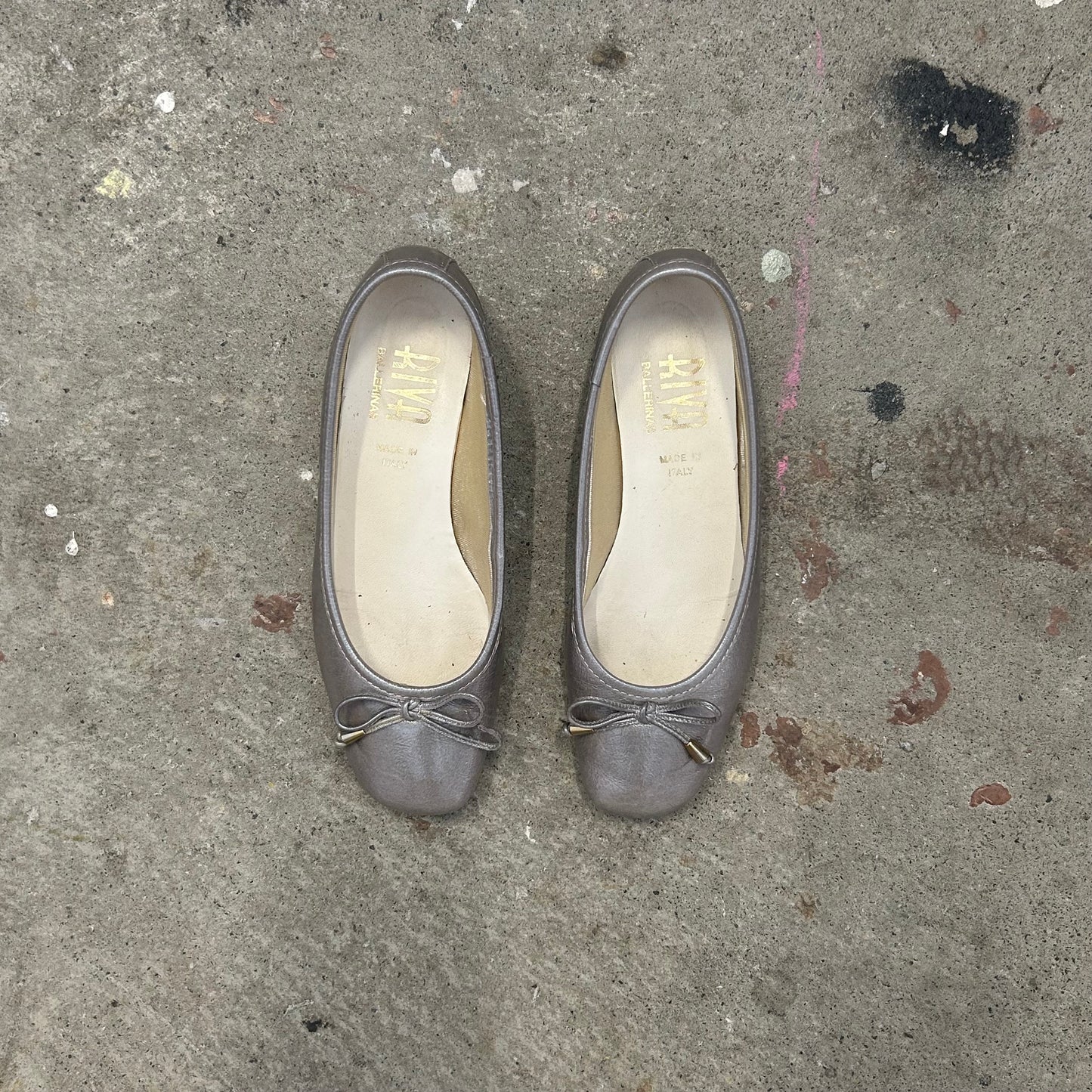 silver metallic leather ballet flats