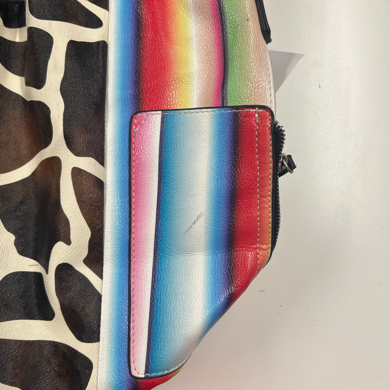 multicoloured faux leather giraffe print shoulder bag