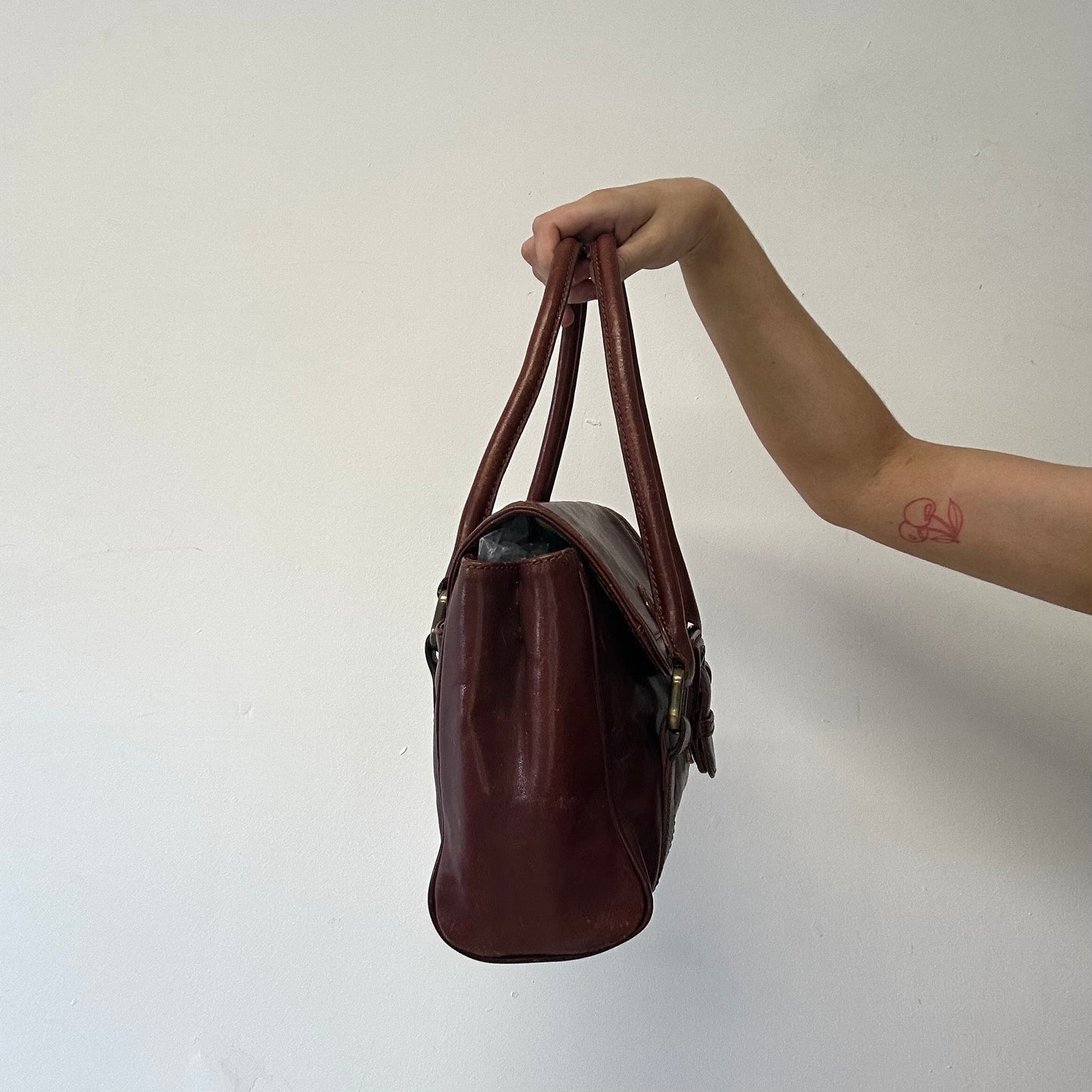 brown buckle genuine leather shoulder bag
