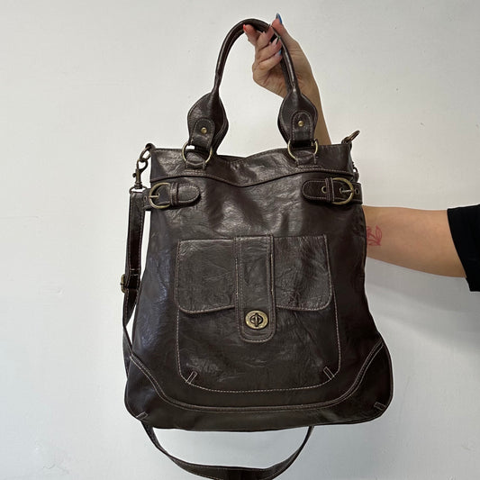 brown leather buckle shoulder bag