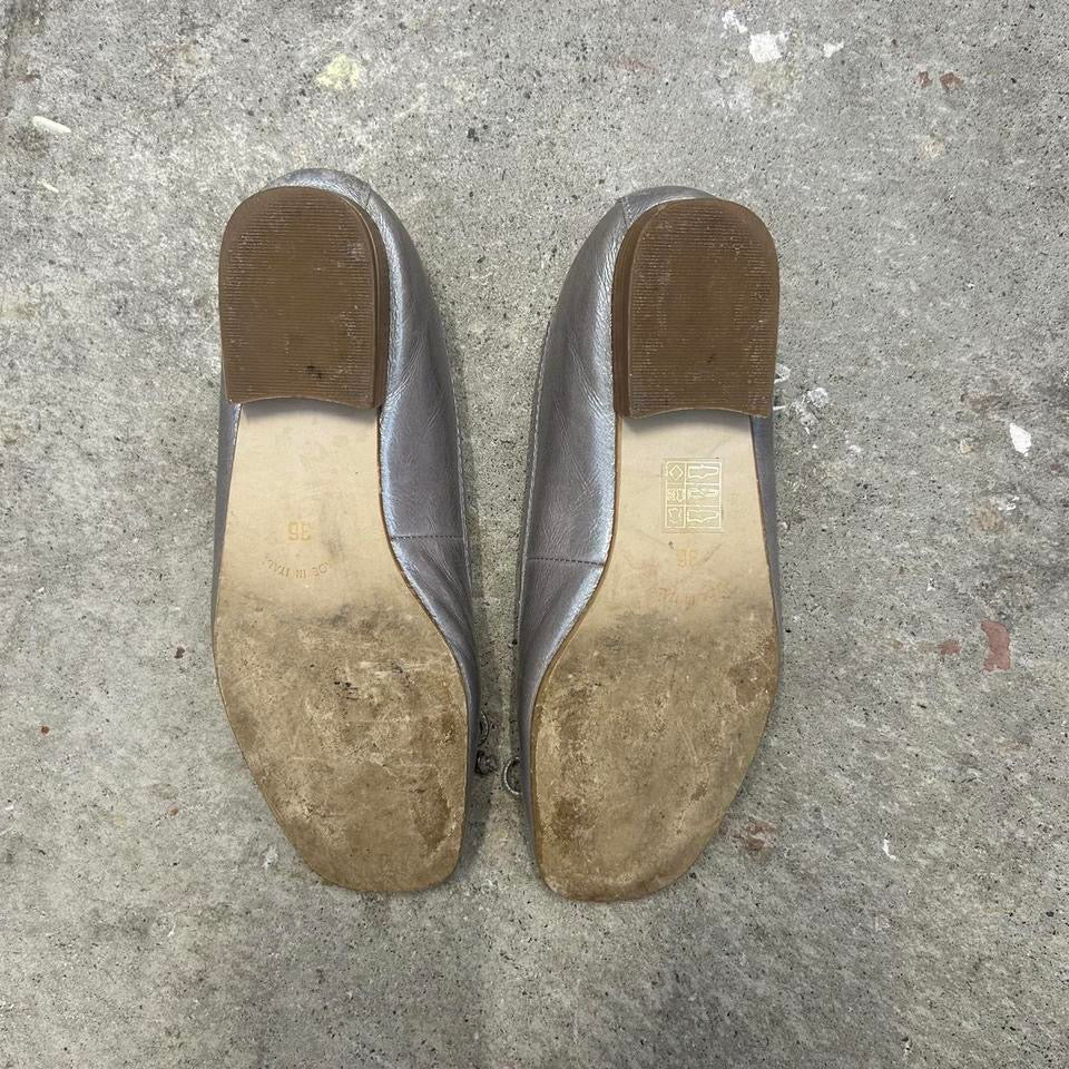 silver metallic ballet flats
