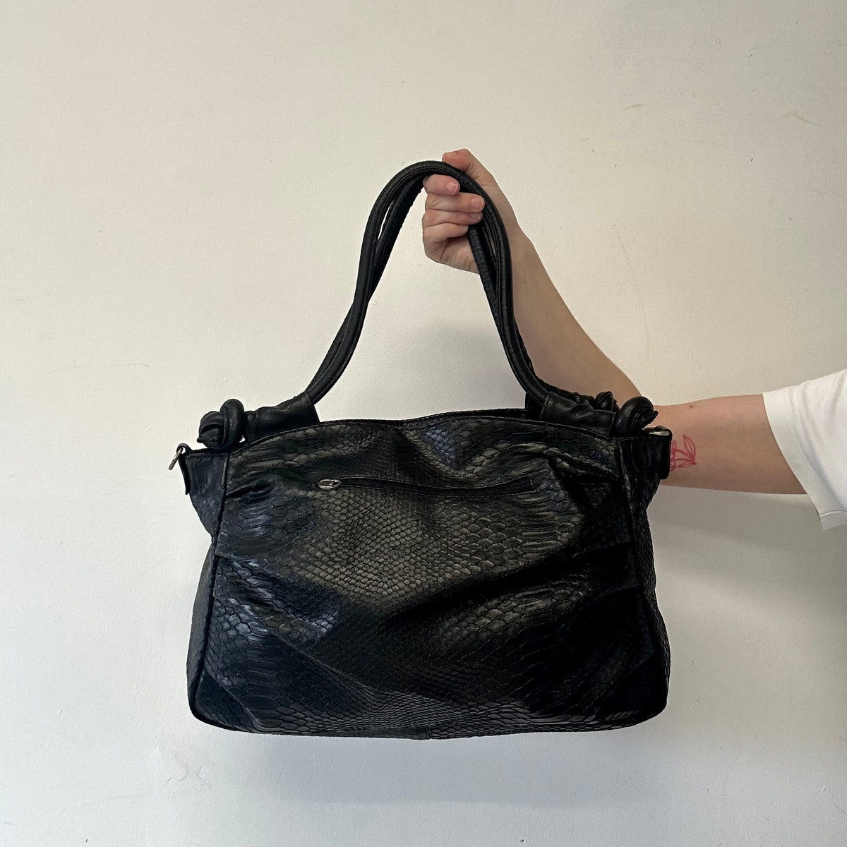 black faux leather croc effect shoulder bag
